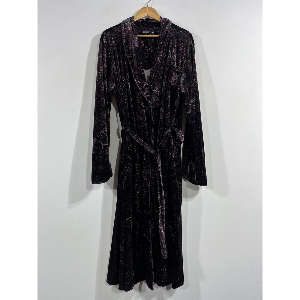Lauren Ralph Lauren Velvet Paisley Robe Shawl Collar Belted Pocket XL Luxury